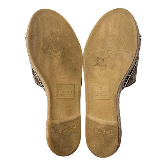 GUCCI Monogram Matelasse GG Marmont Espadrille Slide Sandals Size 38 Beige Black - Picture 15 of 16